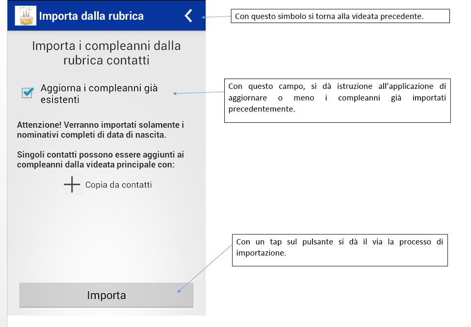 Importazione da rubrica contatti
