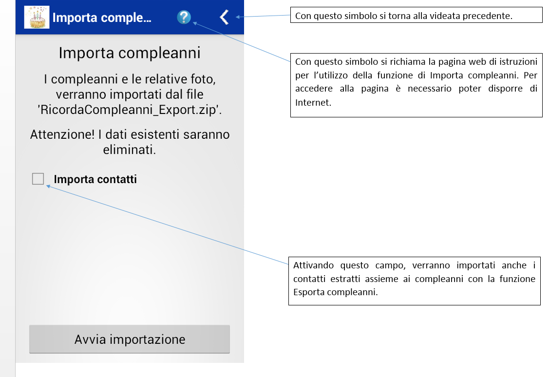 Informazioni Importazione compleanni
